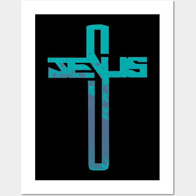 Blue and Purple Jesus Cross Wall Art by AlondraHanley